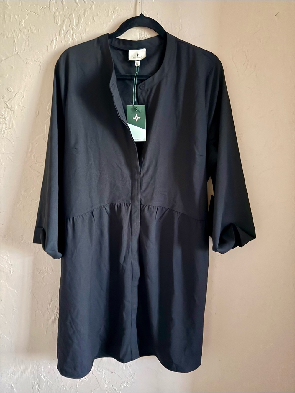 Black Longline Button-Front Tunic with 3/4 Sleeves